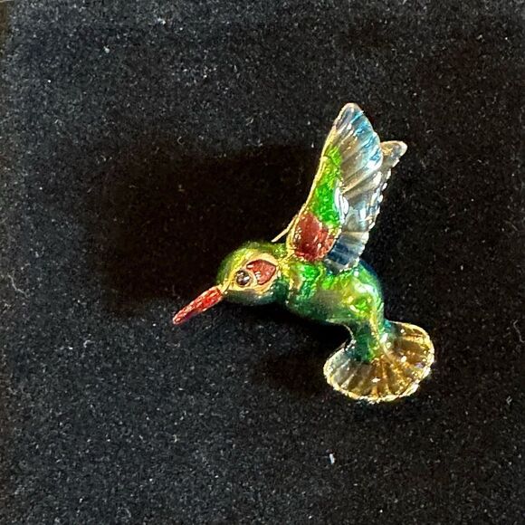 Hummingbird brooch , light weight , loaded with color , greens, blue, red, - Picture 4 of 7